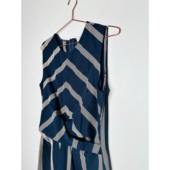 TANYA TAYLOR Dark Navy Blue Pinstripe A-Line Sleeveless Midi Dress Size Large - Picture 7 of 14